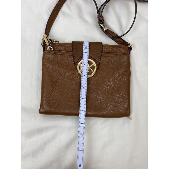 Michael kors Bifold Small Brown Pebbled Leather Crossbody Shoulder Handbag Card - Picture 7 of 16